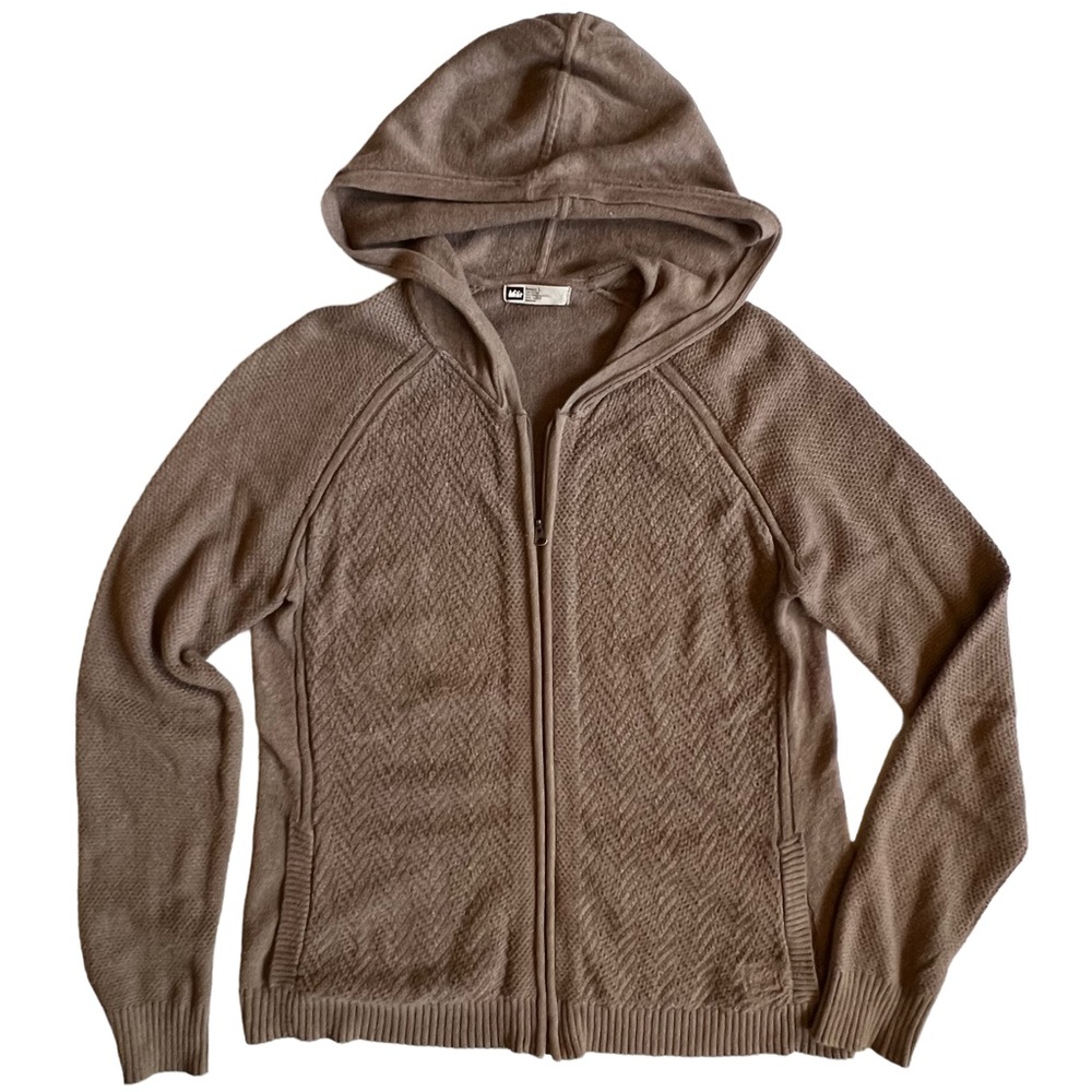 REI Women's Hooded Zip Cardigan Sweater - Taupe Brown
